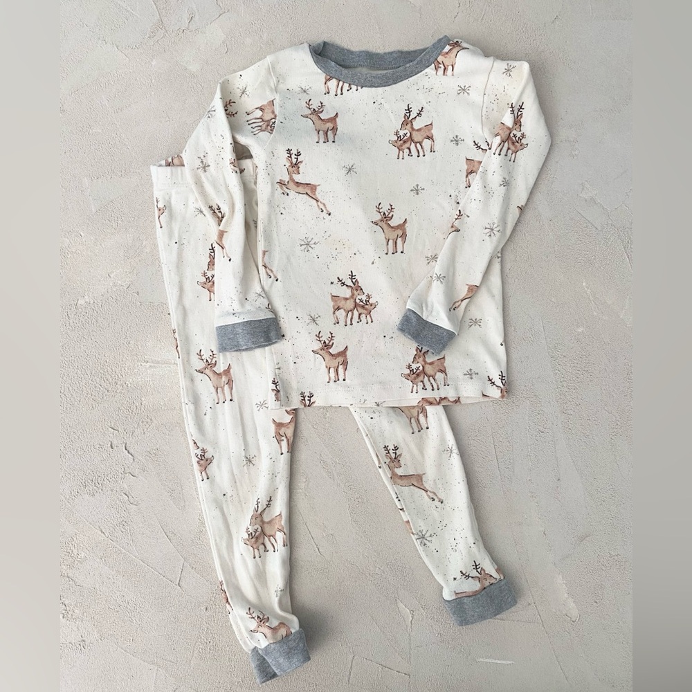 Burt's Bees Kids Reindeer Pajama Set - Cream and Gray